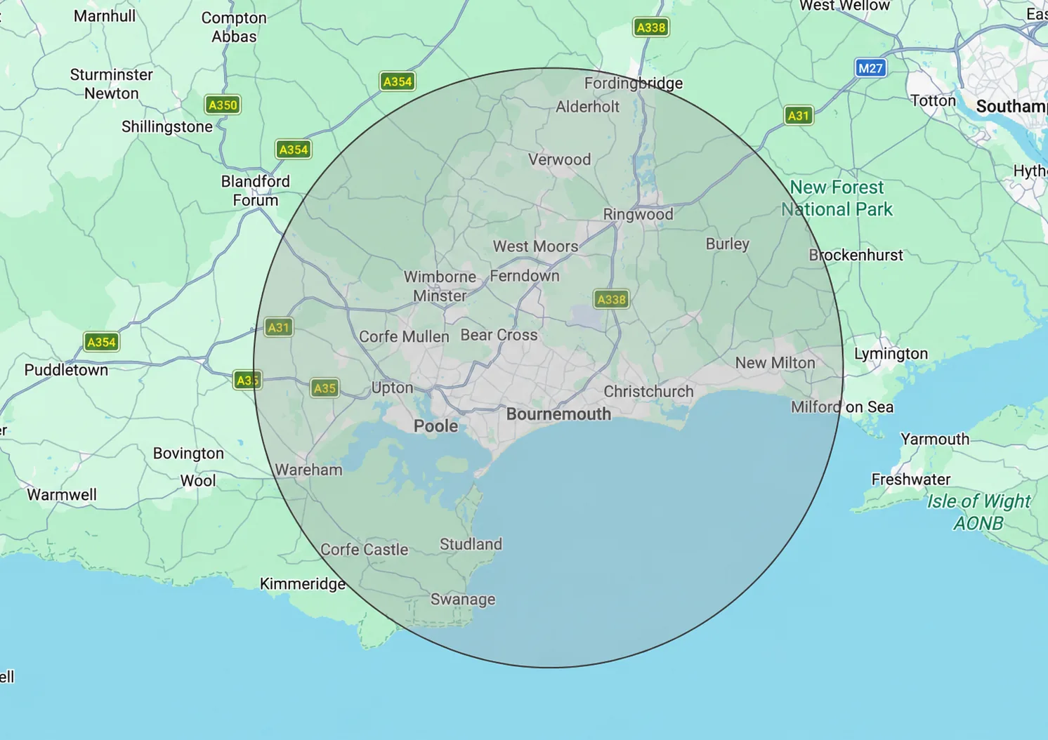Morgan Design & Construction coverage area — Poole, Bournemouth, Christchurch, Ringwood, Sturminster Marshall and Ferndown